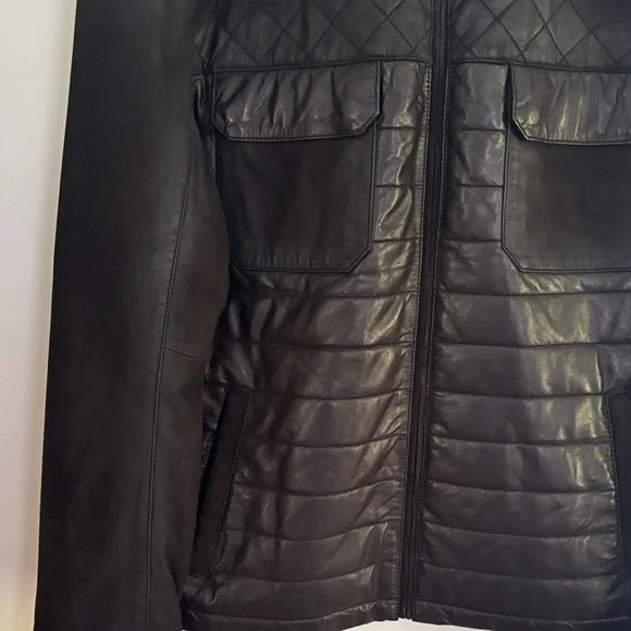 Men's Black Leather Bomber Jacket XL - Picture 13 of 16